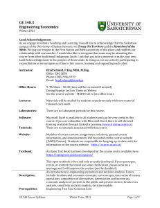 GE 348.3 Engineering Economics Syllabus - University of Saskatchewan