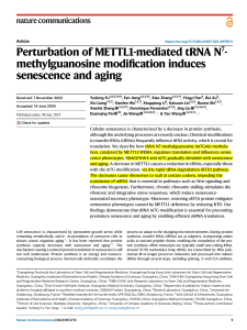 METTL1-mediated tRNA m7G Modification: Inducing Senescence & Aging
