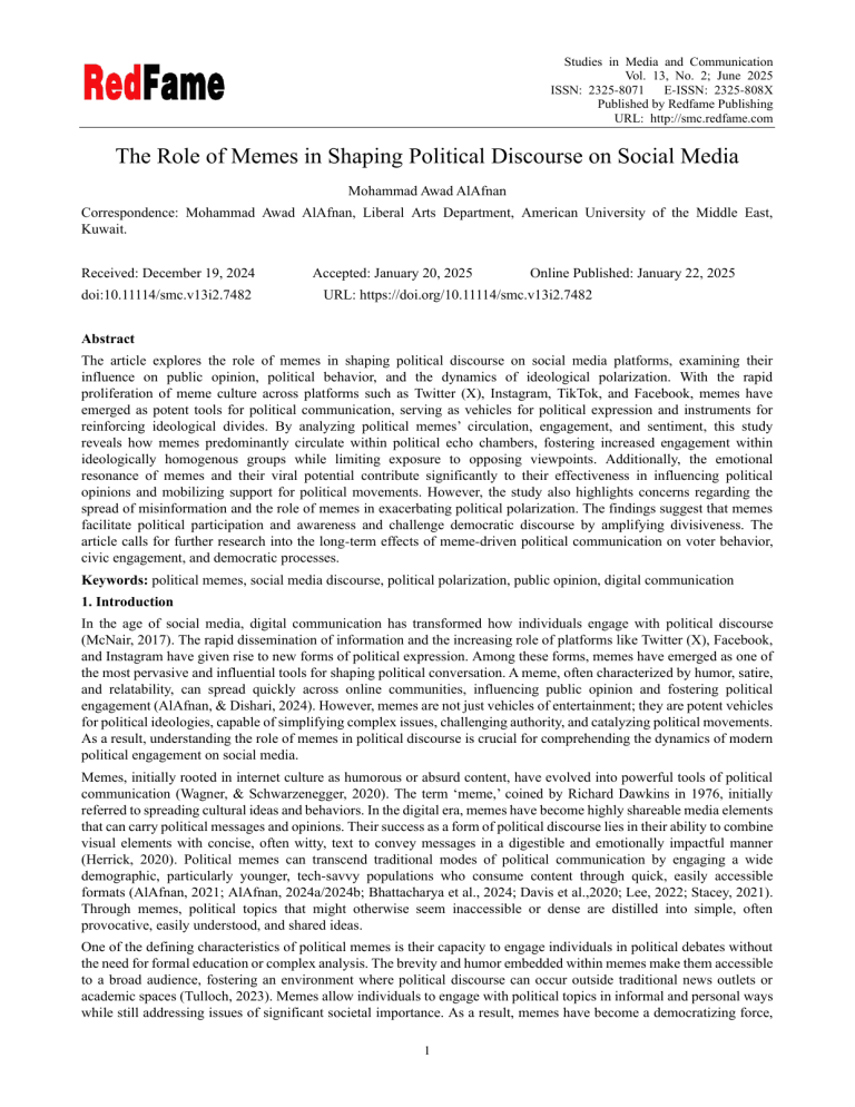 Memes in Political Discourse: Shaping Public Opinion on Social Media