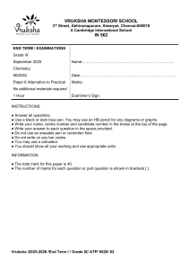 Grade IX Chemistry End Term I Exam Paper 2025 - Alternative to Practical