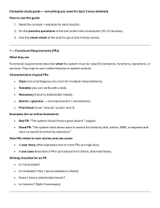 Quiz 2 Study Guide: Functional & Non-Functional Requirements