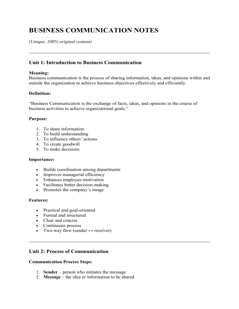 Business Communication Notes: Key Concepts & Skills