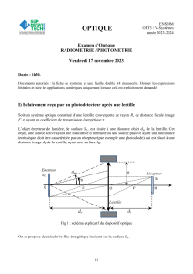Examen d'Optique : Radiom&eacute;trie & Photom&eacute;trie (ENSMM 2023-2024)