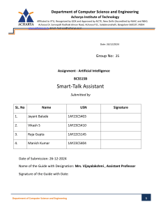 Smart-Talk Assistant Chatbot: AI Assignment | Acharya Institute of Technology