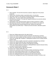 Cost Accounting Homework: Cost Classification & Analysis