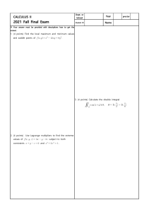 Calculus II 2021 Fall Final Exam - Multivariable Calculus Problems