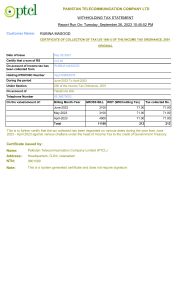 PTCL Withholding Tax Statement & Income Tax Collection Certificate
