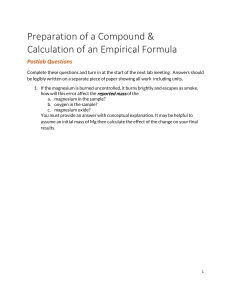 Empirical Formula Calculation: Magnesium Oxide Postlab Questions