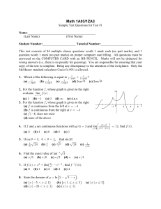 Math 1A03/1ZA3 Sample Test Questions for Test #1