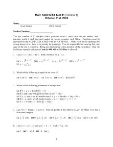 McMaster Math 1A03/1ZA3 Calculus Test #1 - October 2024