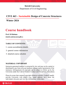 CIVE 463: Sustainable Concrete Structures Design - McGill University W2024