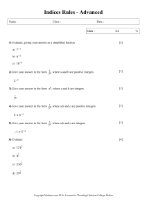 Indices Rules - Advanced Math Worksheet & Solutions (High School)