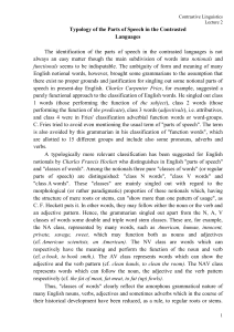 Typology of Parts of Speech in Contrastive Linguistics (Lecture 2)