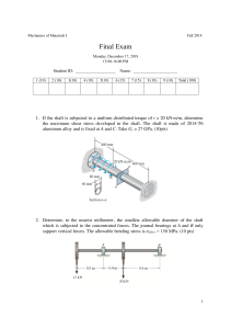 Mechanics of Materials Exam - Fall 2018