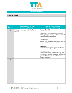 EFL Scheme of Work: Home Life & Daily Routines