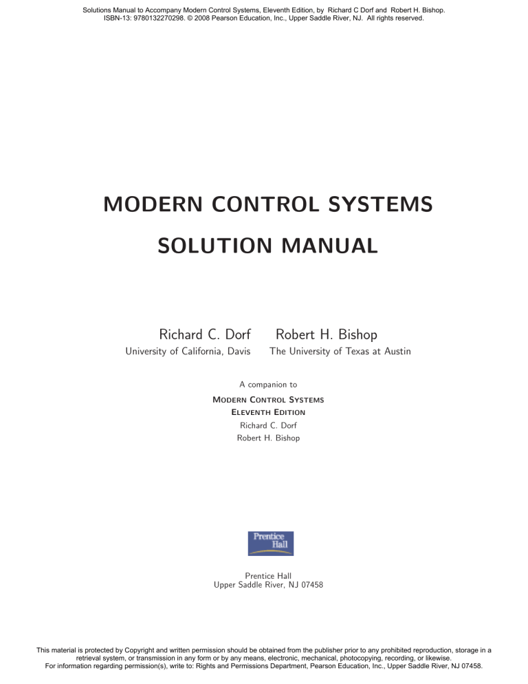 Modern Control Systems Solution Manual