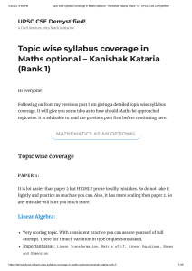 UPSC Maths Optional Syllabus Coverage by Kanishak Kataria (Rank 1)
