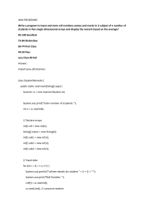 Java Program: Student Remarks based on Average Marks using Arrays