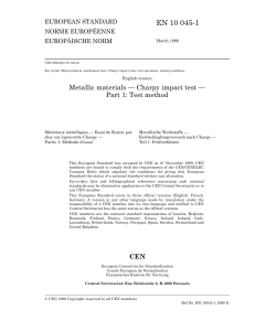EN 10045-1:1990 Charpy Impact Test for Metallic Materials - Test Method