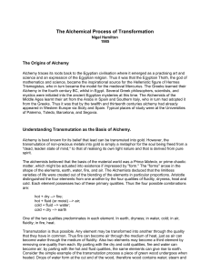 The Alchemical Process of Transformation: History, Philosophy & Psychology