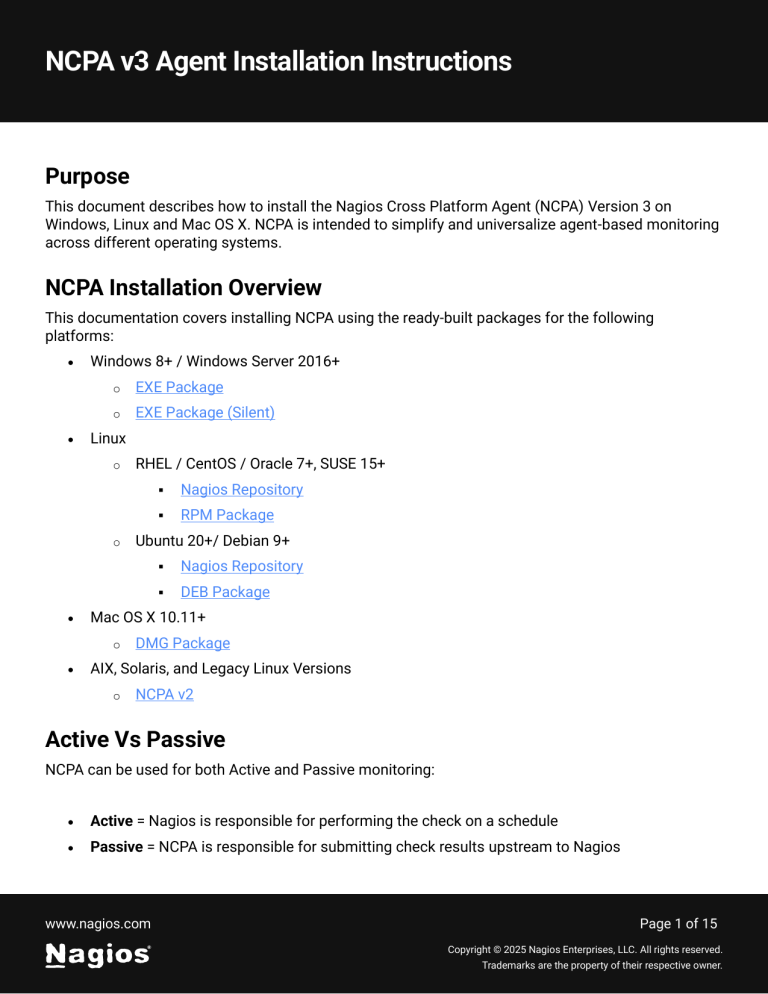 NCPA v3 Agent Installation Guide for Windows, Linux & Mac OS X