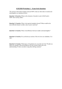 SCIE2020 Workshop 1: Murder & Manslaughter Law Questions QLD NSW