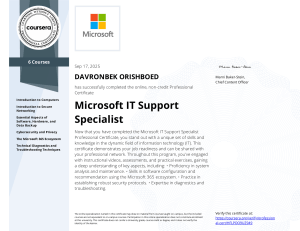 Microsoft IT Support Specialist Certificate