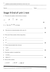 Cambridge Lower Secondary Math 9: End of Unit 1 Test - Irrational Numbers