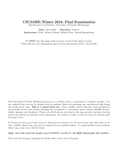 CSC343H5 Winter 2024 Final Exam: Introduction to Databases UTM