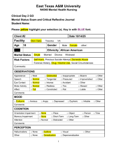 Mental Health Nursing Clinical Day 2: Mental Status Exam & Reflection