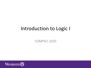 Introduction to Logic I: Propositional Logic for COMPSCI 1020