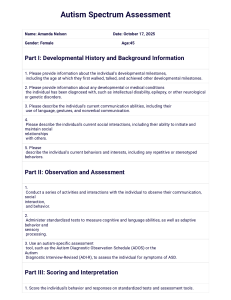 Autism Spectrum Assessment Protocol: Developmental History & Diagnosis