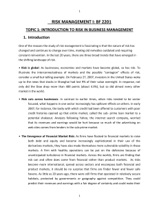 Risk Management I: Introduction to Risk in Business Management