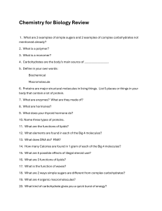 Chemistry for Biology Review Worksheet: Macromolecules & Nutrients