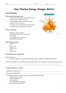 Thermal Energy & Matter: Lab Experiment on State Changes & Temperature