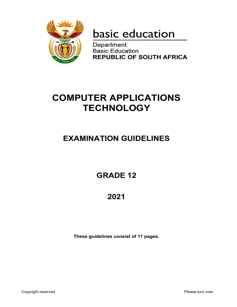 Computer Applications Technology Grade 12 Exam Guidelines 2021