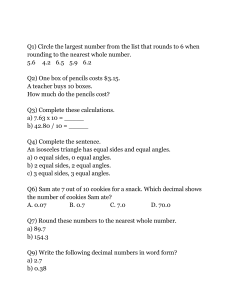 Elementary Math Worksheet: Rounding, Decimals, Geometry