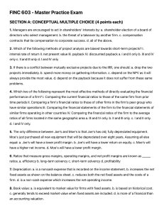 FINC 603 Finance Practice Exam - Multiple Choice Questions