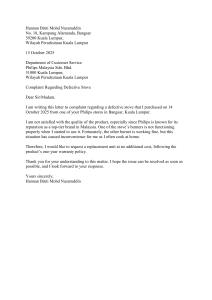 Complaint Letter: Defective Philips Stove