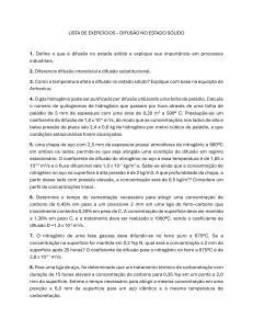 Lista de Exerc&iacute;cios: Difus&atilde;o no Estado S&oacute;lido - Ci&ecirc;ncia dos Materiais