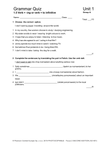 English Grammar Quiz: Verb + -ing or Verb + to Infinitive (Unit 1)