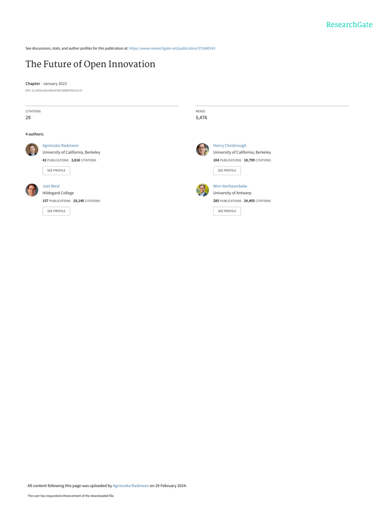 The Future of Open Innovation: A Handbook Chapter for Academics ...