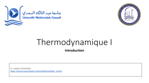 Thermodynamique I : Introduction au cours