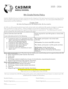 Casimir Middle School 8th Grade Points Policy 2025-2026