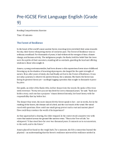 Pre-IGCSE English Grade 9 Reading Comprehension Exercise: The Forest of Resilience