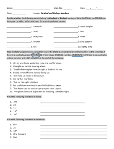 Cardinal and Ordinal Numbers Worksheet: Identify, Use, Write