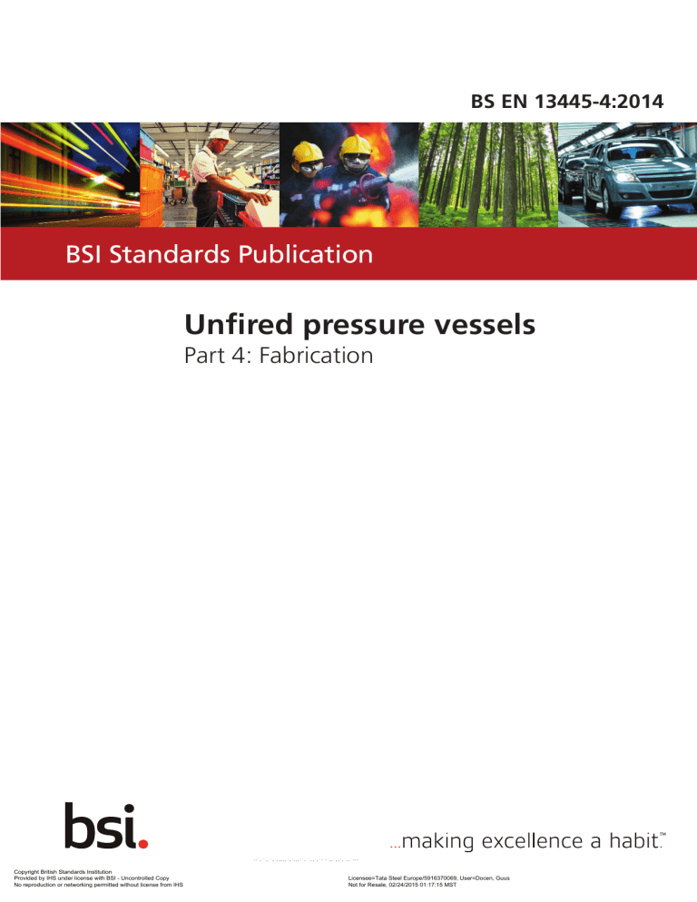 BS EN 13445-4:2014: Unfired Pressure Vessels Fabrication