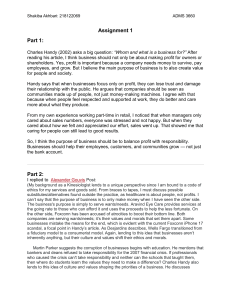 Business Ethics Assignment: Purpose, Values, and Social Responsibility