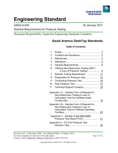 Pressure Testing Standard - Saudi Aramco SAES-A-004