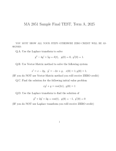 MA 2051 Sample Final Test: Differential Equations